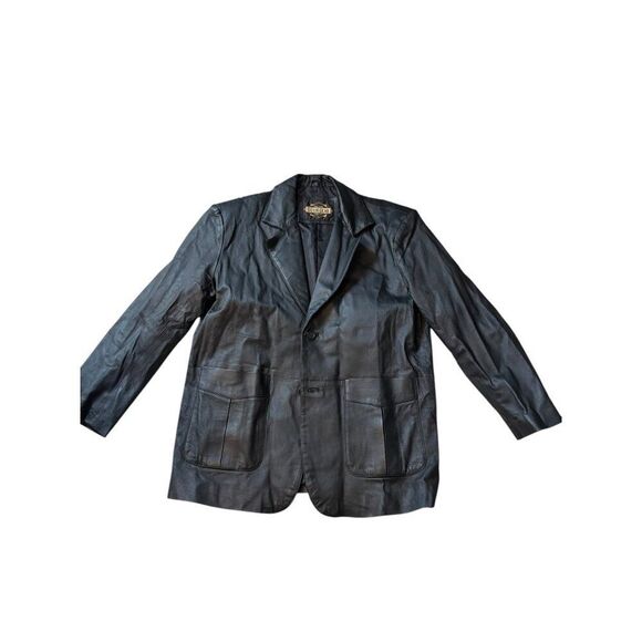 Men's Black Leather Bomber Jacket - Picture 1 of 7